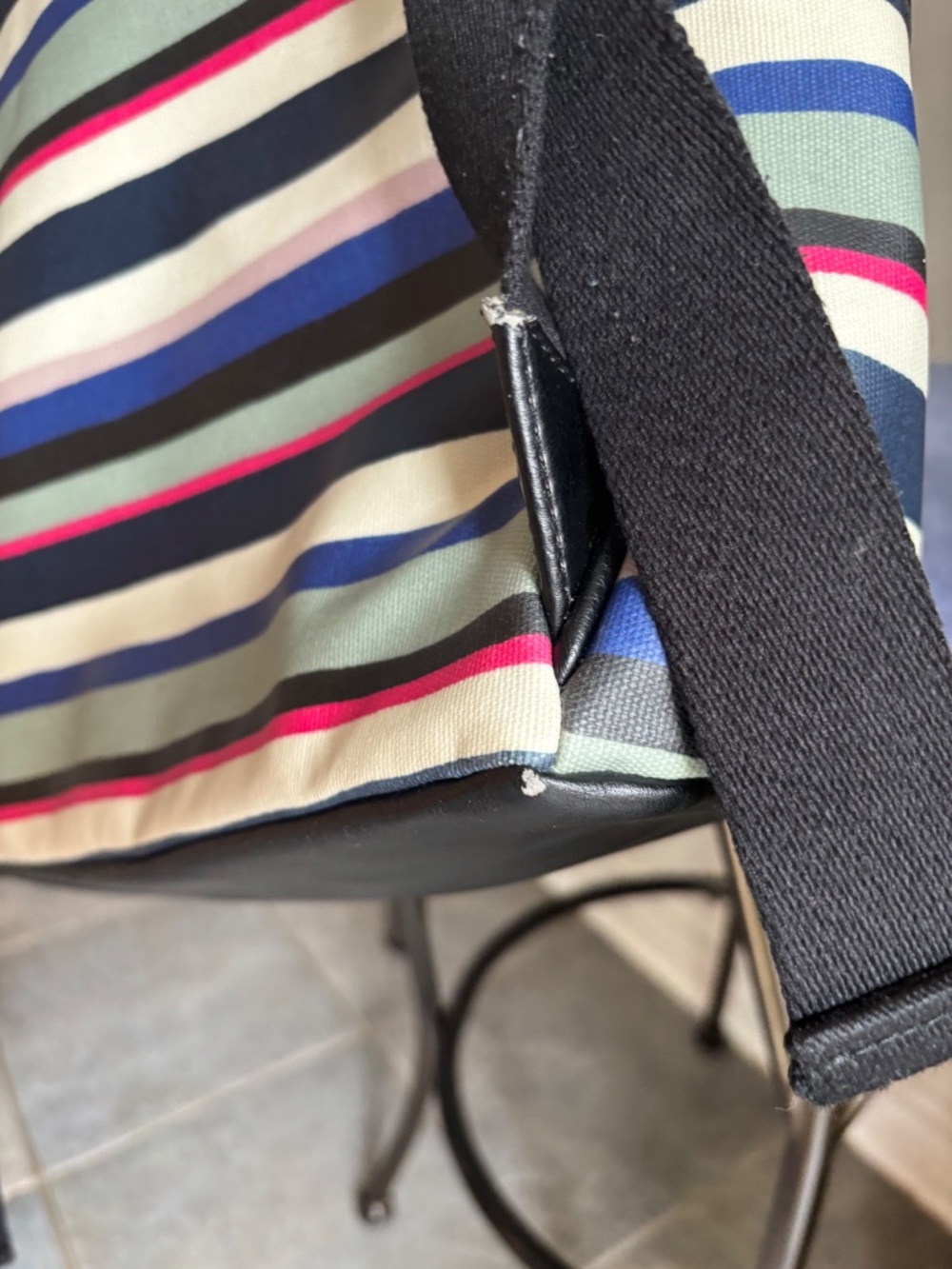 Fossil Eliza Campus Backpack Multicolor Stripe Coated Canvas Bookbag - Picture 4 of 8
